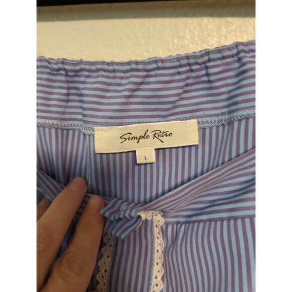 Simple Retro Indigo Embroidered Puff Sleeve Square Neck Dress Blue Purple Large - Picture 5 of 7